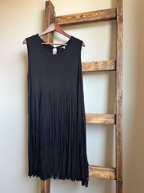 Jodifl Black Fringe Dress Size L Boho Sleeveless Swing